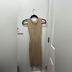 See You Monday Textured Tan Midi Dress